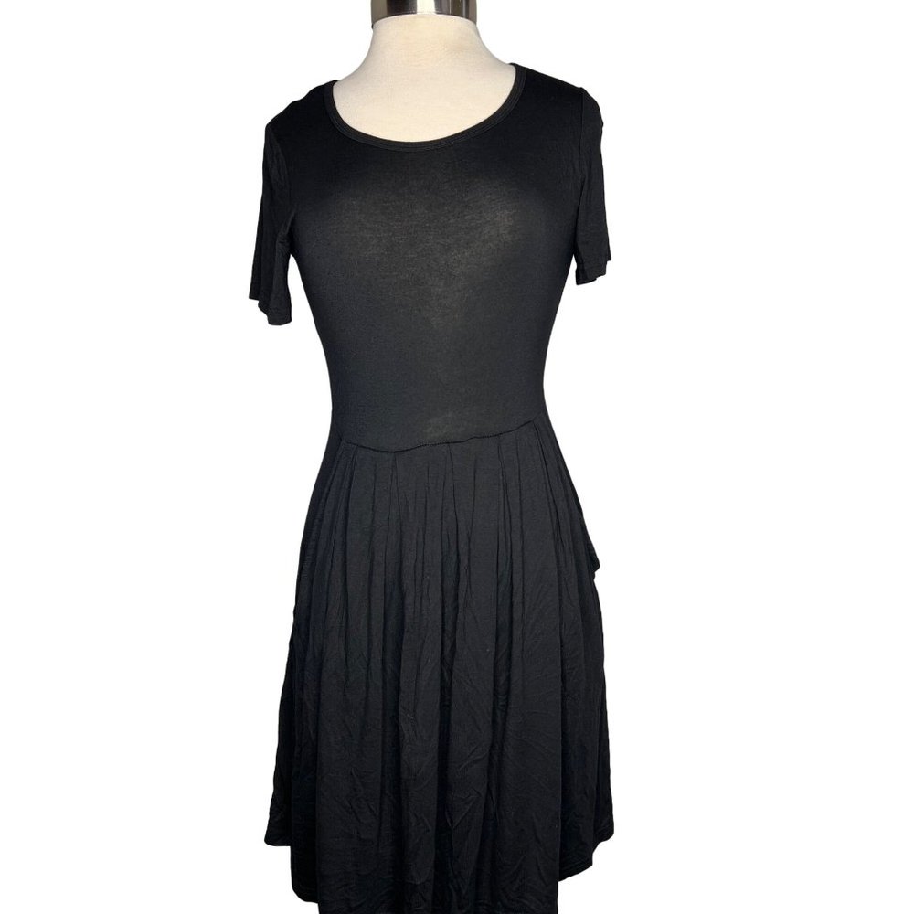 Women Black Dress Size Small Short Sleeve A Mini Stretch Side Pockets Pleated Sk